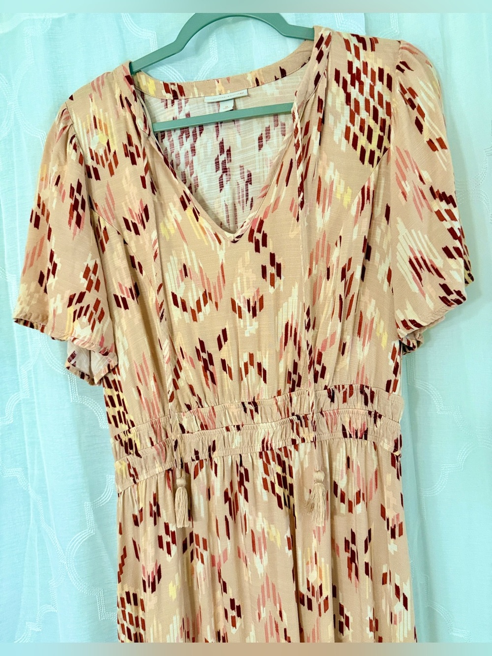 Knox Rose Peach and Burgundy Printed Midi Dress | Size Medium - Picture 4 of 9